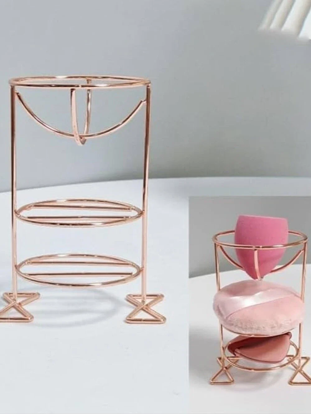 Rose Gold Makeup Sponge Stand, Puff Rest, 3 Tiers